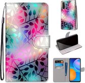 Voor Huawei P Smart 2021 / Y7a Gekleurde Tekening Cross Textuur Horizontale Flip PU Lederen Case met Houder & Kaartsleuven & Portemonnee & Lanyard (Doorschijnend Glas)