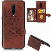 Voor OnePlus 7 Pro Mandala Reliëf Magnetische Doek PU + TPU + PC Case met Houder & Kaartsleuven & Portemonnee & Fotolijst & Riem (Bruin)