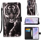 Voor Huawei nova 7 Pro 5G Schilderen Horizontale Flip Leren Case met Houder & Kaartsleuf & Portemonnee & Lanyard (Zwart Wit Tijger)