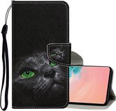 Voor Samsung Galaxy S10e Gekleurde Tekening Patroon Horizontale Flip Leren Case met Houder & Kaartsleuven & Portemonnee & Lanyard (Zwarte Kat)