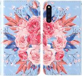 Voor Samsung Galaxy A41 3D Schilderij Gekleurd Tekening Patroon Horizontaal Flip TPU + PU Leren Hoesje met Houder & Kaartsleuven & Portemonnee & Lanyard (Gekleurde Bloemen)