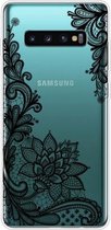 Voor Samsung Galaxy S10 + gekleurd tekeningpatroon zeer transparant TPU beschermhoes (zwarte roos)