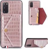 Voor Samsung Galaxy S20 Krokodilpatroon PU + TPU + PVC Breukvast gsm-hoesje met magnetische onzichtbare houder en kaartsleuven (roségoud)