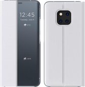 Voor Huawei Mate 20 Lite Zijruit-display Wordt geleverd met slaapfunctie / standaard Effen stoffen flip-telefoonhoes (zilver)