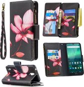 Voor Nokia 1.3 Gekleurde Tekening Patroon Rits Horizontale Flip Leren Case met Houder & Kaartsleuven & Portemonnee (Lotus)