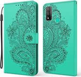 Voor Huawei P smart 2020 Pauw Reliëfpatroon Horizontale Flip Leren Case met Houder & Kaartsleuven & Portemonnee & Lanyard (Groen)