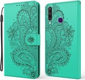 Voor Huawei Y6p Pauw Reliëfpatroon Horizontale Flip Leren Case met Houder & Kaartsleuven & Portemonnee & Lanyard (Groen)