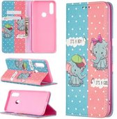 Voor OPPO A31 (2020) Gekleurd tekeningpatroon Onzichtbaar Magnetisch Horizontaal Flip PU-lederen hoes met houder & kaartsleuven & portemonnee (olifant)