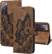 Voor Samsung Galaxy S20 FE Retro Skin Feel Butterflies Embossing Horizontale Flip Leather Case met houder & kaartsleuven & portemonnee (bruin)