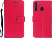Voor Galaxy A21 reliëf Shiba Inu links en rechts lederen tas met standaard & kaartsleuf & sallet (rose rood)