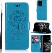 Voor Galaxy S20 Ultra Windgong Uil Embossing Patroon Horizontale Flip Leren Case met Houder & Kaartsleuven & Portemonnee (Blauw)