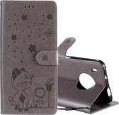 Voor Huawei Y9a Cat Bee Embossing Pattern Shockproof Horizontale Flip Leather Case met houder & kaartsleuven & portemonnee (grijs)