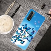 Voor Huawei P Smart 2021 schokbestendig geverfd transparant TPU beschermhoes (blauwe vlinder)