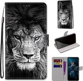Voor Huawei Honor 20 Gekleurde Tekening Cross Textuur Horizontale Flip PU Lederen Case met Houder & Kaartsleuven & Portemonnee & Lanyard (B11 Zwart Wit Leeuwenkop)