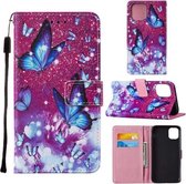 Voor iPhone 12 mini Cross Texture Painting Pattern Horizontale Flip Leren Case met Houder & Kaartsleuven & Portemonnee & Lanyard (Paarse Vlinder)