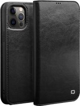 QIALINO Horizontale lederen flip-hoes met houder en kaartsleuven en portemonnee voor iPhone 12 Pro Max (zwart)