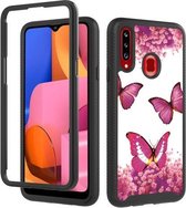 Voor Samsung Galaxy A20s 3 in 1 Card PC + TPU schokbestendige beschermhoes (Rose Red Butterfly)