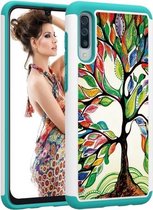 Gekleurde tekening patroon PC + TPU beschermhoes voor Galaxy A50 (kleurrijke boom)