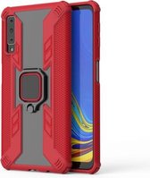 Iron Warrior schokbestendige pc + TPU beschermhoes voor Galaxy A7 (2018), met ringhouder (rood)