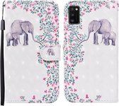 Voor Samsung Galaxy A41 Gekleurde Tekening Patroon Horizontale Flip Leren Case met Houder & Kaartsleuven & Portemonnee (Bloem Olifant)