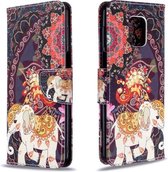 Voor Xiaomi Redmi Note 9S / Note 9 Pro / Note 9 Pro Max Gekleurde tekening Horizontale flip lederen tas met houder & kaartsleuven & portemonnee (Flower Elephant)