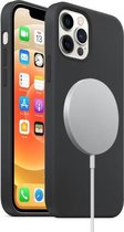 Magnetische vloeibare siliconen volledige dekking schokbestendige Magsafe-hoes met Magsafe-oplaadmagneet voor iPhone 12 Pro Max (zwart)
