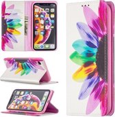 Gekleurde tekening patroon onzichtbare magnetische horizontale flip PU lederen tas met houder & kaartsleuven & portemonnee voor iPhone XR (zonnebloem)