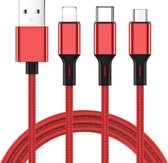 JOYROOM S-L422 Prime Series 3-in-1 USB naar 8-pins + USB-C / Type-C + Micro USB-oplaadkabel, lengte: 1,2 m (rood)