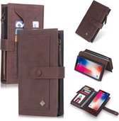 Voor iPhone X POLA Multifunctionele mode magnetische horizontale flip lederen tas met kaartsleuven & portemonnee & fotolijst & houder (bruin)