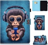 Voor Kindle Youth Edition 2019 Horizontaal TPU Geschilderd Plat Feather Case Antislipstrip met Slaapfunctie & Pen Cover & Card Slot & Holder (Headphone Monkey)