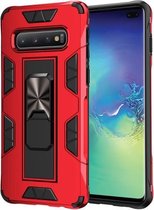 Voor Samsung Galaxy S10 + Soldier Armor schokbestendig TPU + pc magnetische beschermhoes met houder (rood)