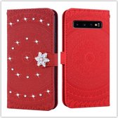 Voor Galaxy S10 Geperst Afdrukken Steken Boorpatroon Horizontaal Flip PU-lederen tas met houder & kaartsleuven & portemonnee & & lanyard (rood)