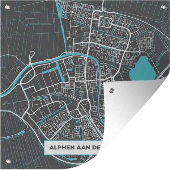 Tuindoek Plattegrond Alphen aan den Rijn Grijs Blauw 100x100 cm Stadskaart Tuindoek Plattegrond Alphen aan den Rijn Grijs Blauw 100x100 cm Stadskaart