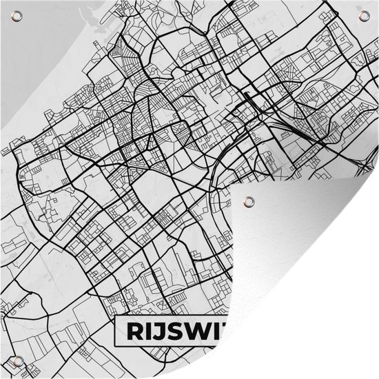 Affiche de Jardin Carte - Rijswijk - Zwart - Wit - 200x200 cm - Toile de jardin - Affiche extérieure