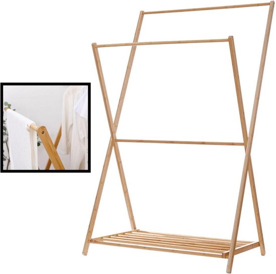 Decopatent avec 1 étagère et 2 tringles à suspendre - Portemanteau - Armoire chambre à coucher - Bois de Bamboe - 70x55x150