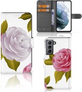 Wallet Book Case Geschikt voor Samsung Galaxy S21 FE Telefoon Hoesje Cadeau voor haar Roses