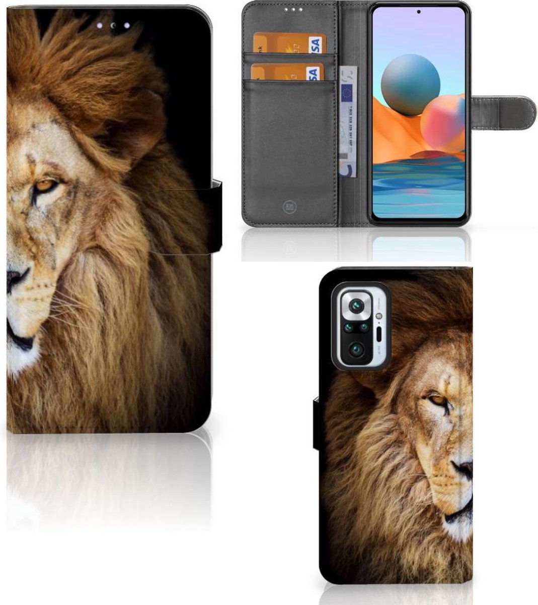 Xiaomi Redmi Note 10 Pro Telefoonhoesje met Pasjes Leeuw
