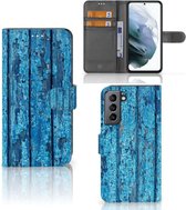 Magnet Case Geschikt voor Samsung Galaxy S21 FE Telefoonhoesje Wood Blue