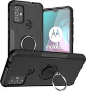 Voor Motorola Moto G30 Armor Bear schokbestendige pc + TPU-beschermhoes met ringhouder (zwart)