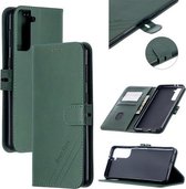 Voor Samsung Galaxy S21 5G Stiksels Stijl 2-Kleur Koe Textuur Horizontale Flip PU Lederen Case met Houder & Kaartsleuf & Lanyard (Groen)