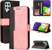 Voor Samsung Galaxy A22 4G Zakelijke Stiksels-Kleur Horizontale Flip PU Lederen Case met Houder & Kaartsleuven & Fotolijst (Roze)