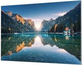 Wandpaneel Helder water bergmeer  | 210 x 140  CM | Zwart frame | Wandgeschroefd (19 mm)