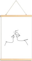 JUNIQE - Posterhanger Oneline Kiss -30x45 /Wit & Zwart