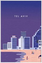 JUNIQE - Poster met kunststof lijst Tel Aviv - retro -13x18 /Paars