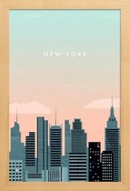 JUNIQE - Poster in houten lijst New York - retro -30x45 /Grijs