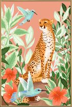 JUNIQE - Poster met kunststof lijst Tropic Cheetah -13x18 /Groen &