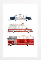 JUNIQE - Poster met houten lijst Sirens on the Road -13x18 /Rood & Wit