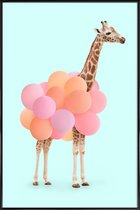 JUNIQE - Poster in kunststof lijst Party Giraffe -40x60 /Oranje & Roze