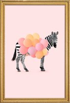 JUNIQE - Poster met houten lijst Zebra Balloon -20x30 /Roze