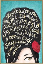 JUNIQE - Poster met kunststof lijst Rehab songtekst -13x18 /Blauw &
